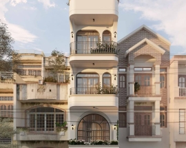 Thiết kế nhà phố 4 tầng có gara đẹp, tối ưu diện tích đô thị